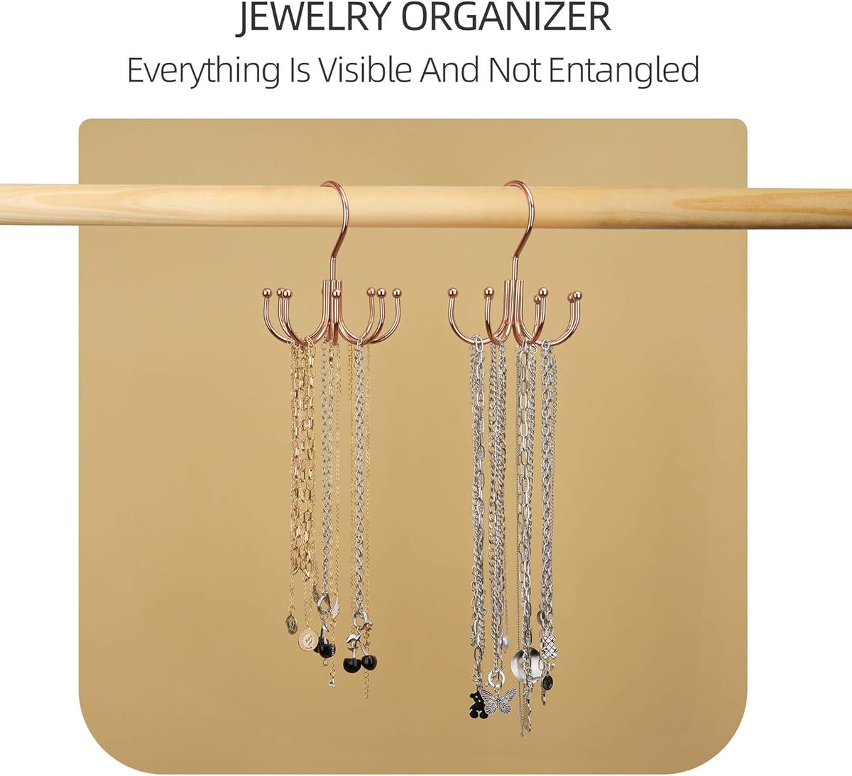 ZEDODIER Belt Hanger, 2 Pack Belt Rack Closet Accessories Organizer, Maximum 24 Storage Capacity, Hanging Holder Storage Hook for Belt, Bra, Tank Top, Tie, Scarf, Purse, Rose Gold