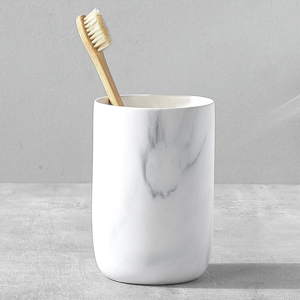 Marble Toothbrush Holders for Bathrooms - 1 Cups Ceramic Toothbrush Toothpaste Holders, White Marble Bathroom Tumbler Cups Reusable Toothbrush Mouthwash Cup, Bathroom Counter Organizer.