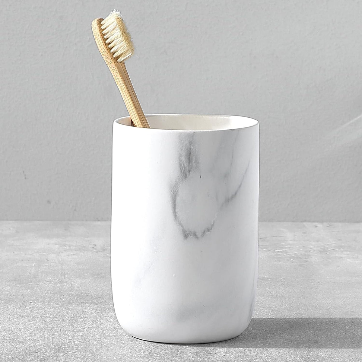 Marble Toothbrush Holders for Bathrooms - 1 Cups Ceramic Toothbrush Toothpaste Holders, White Marble Bathroom Tumbler Cups Reusable Toothbrush Mouthwash Cup, Bathroom Counter Organizer.