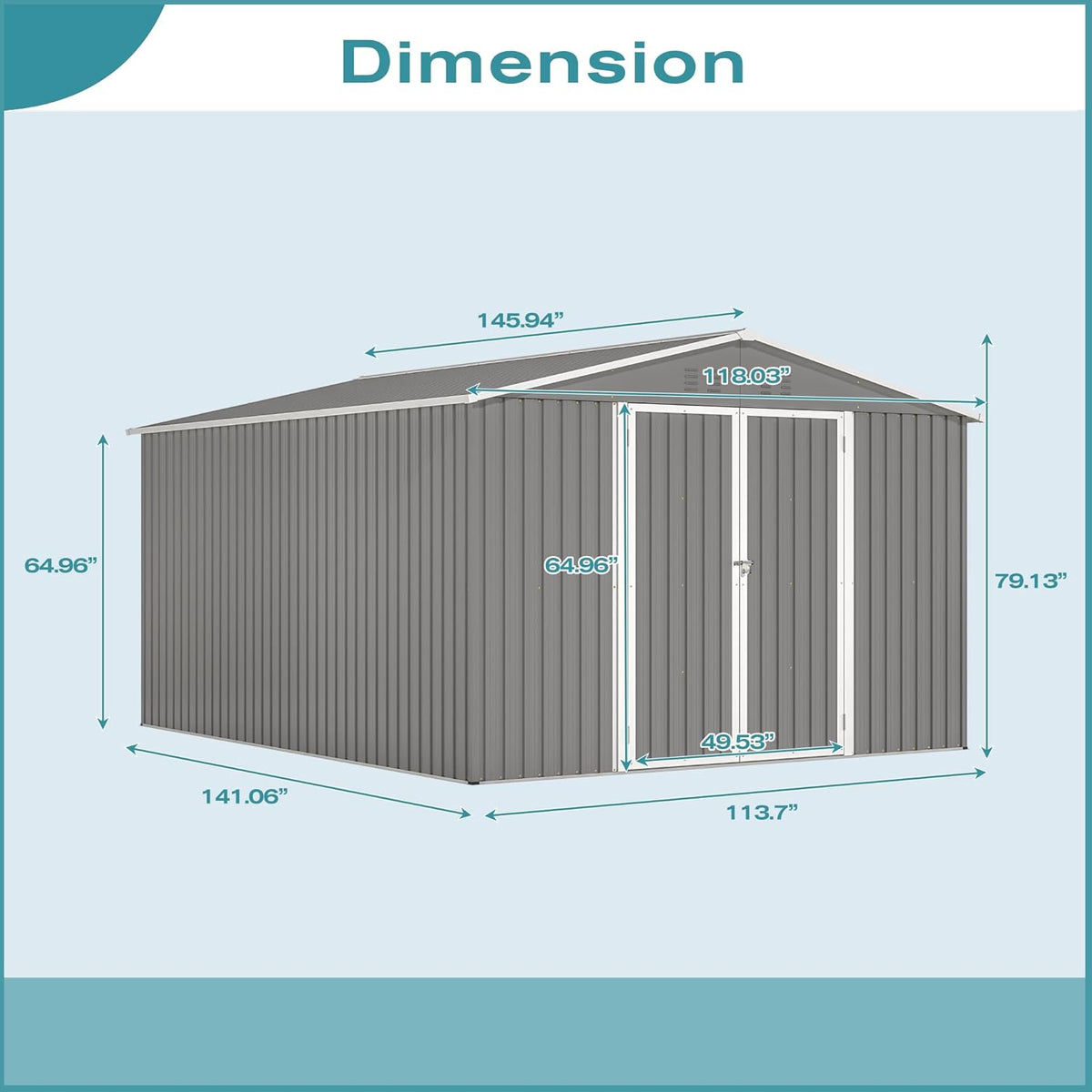 Metal Shed10x12 ft Outdoor Storage Shed,Metal Steel Utility Tool Shed Storage House with Double Lockable Doors and Air Vent for Backyard Garden Patio Lawn Gray