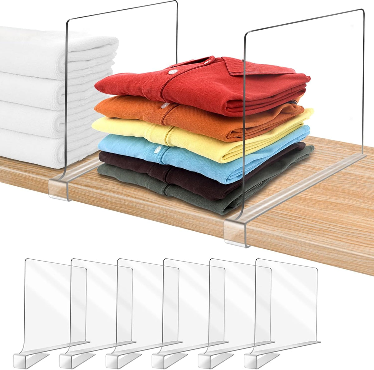 12 Inches [Extra Tall Version] Clear Shelf Dividers for Closet Organization and Storage, 6 Pack Purse Organizer for Closet Acrylic Adjustable Bookshelf for Organization, Perfect for Sweater, Clothes
