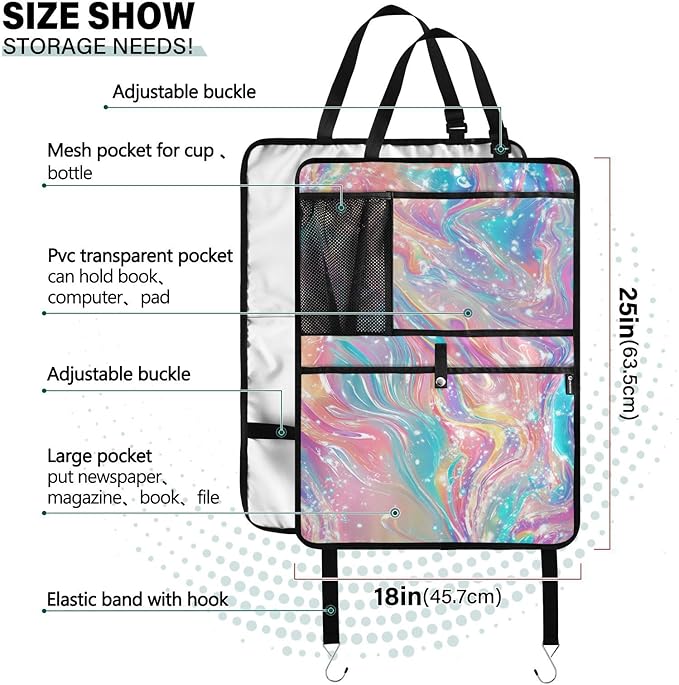 1 Pack Back Seat Car Organizer with Storage Pockets Kick Mats Back Seat Protector Hanging Car Organizer Automotive Seat Back Cover Organizers Pink Liquid Gradient