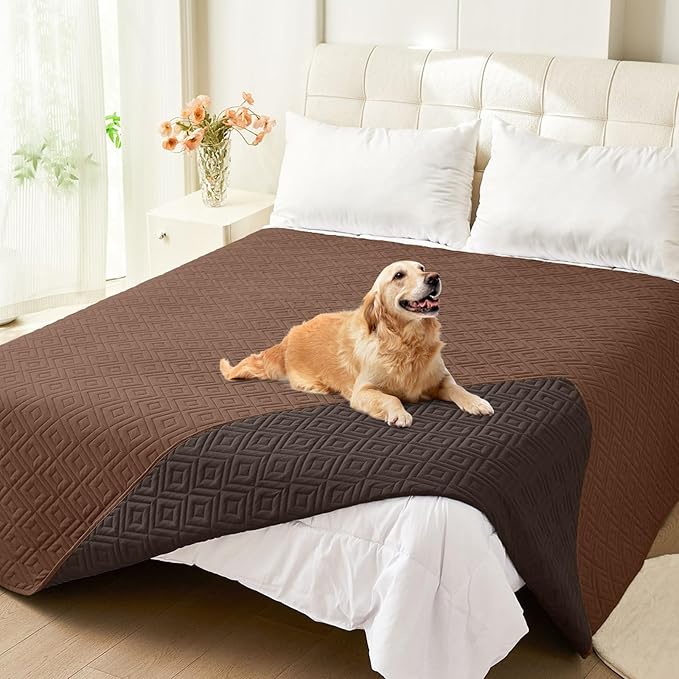 hyha Waterproof Dog Blanket, Soft Pet Bed Blankets, Waterproof Sofa Couch Cover for Dogs Washable, Reversible Pet Couch Covers for Sofa Furniture (82x102 Inch, Brown/Chocolate)