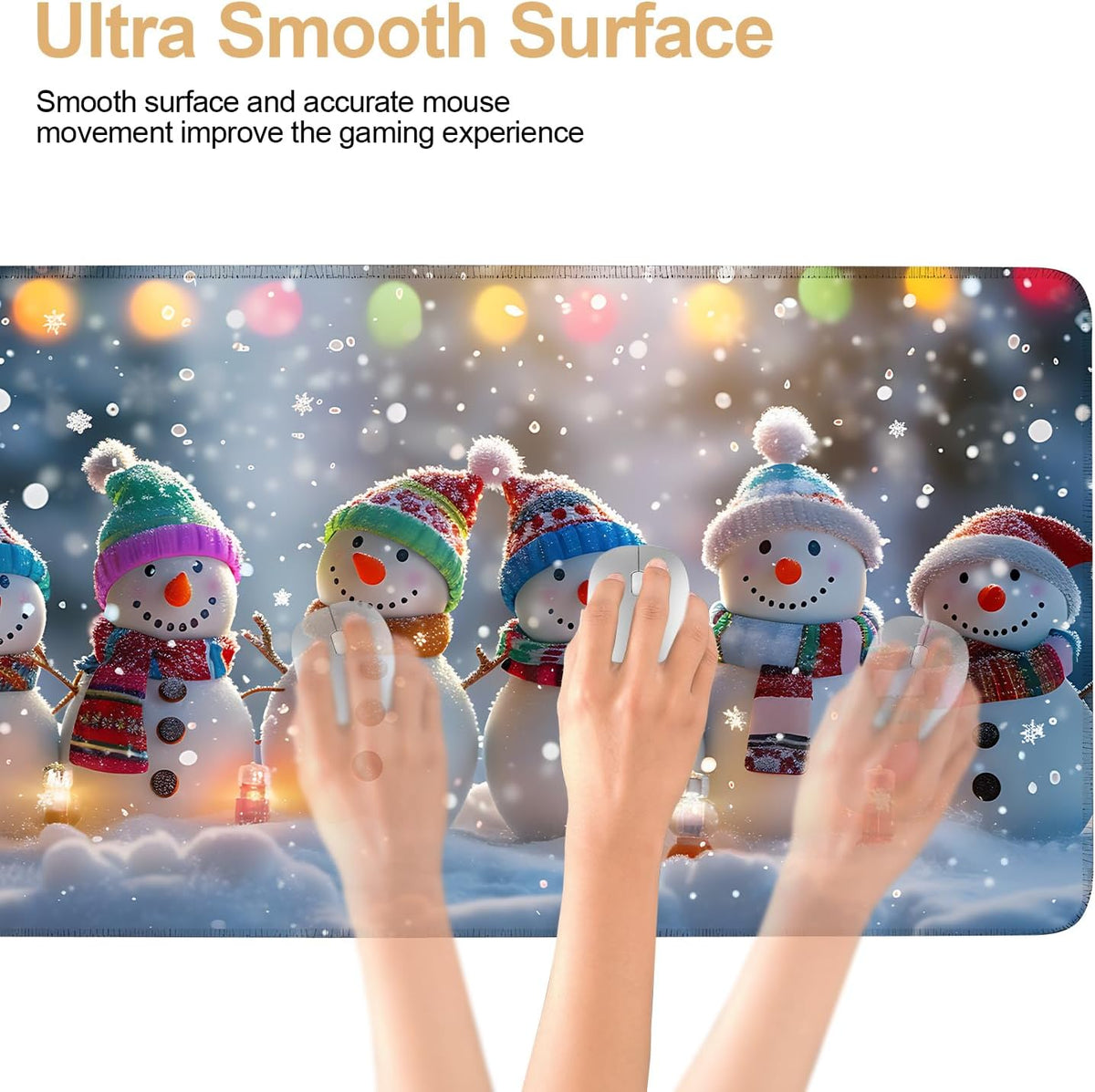 Large Mouse Pad, Snowman Christmas Desk Mat, Extended Gaming Mouse Pad with Non-Slip Rubber Base, Thick 3mm Smooth Surface Keyboard Mat for Office & Home,35.5 x 15.8 in