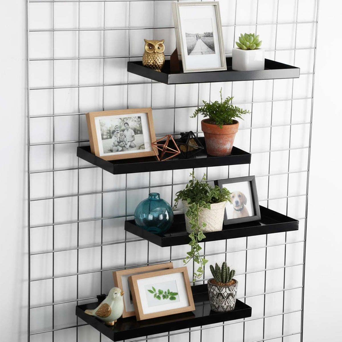 Coume 4 Pcs Gridwall Shelf Grid Panel Display Shelf Metal Wire Wall Rack Gridwall Shelving Wall Hanging Baskets for organizing Accessory for Garage, Crafts Room, Workbench (15.75" X 7.87")