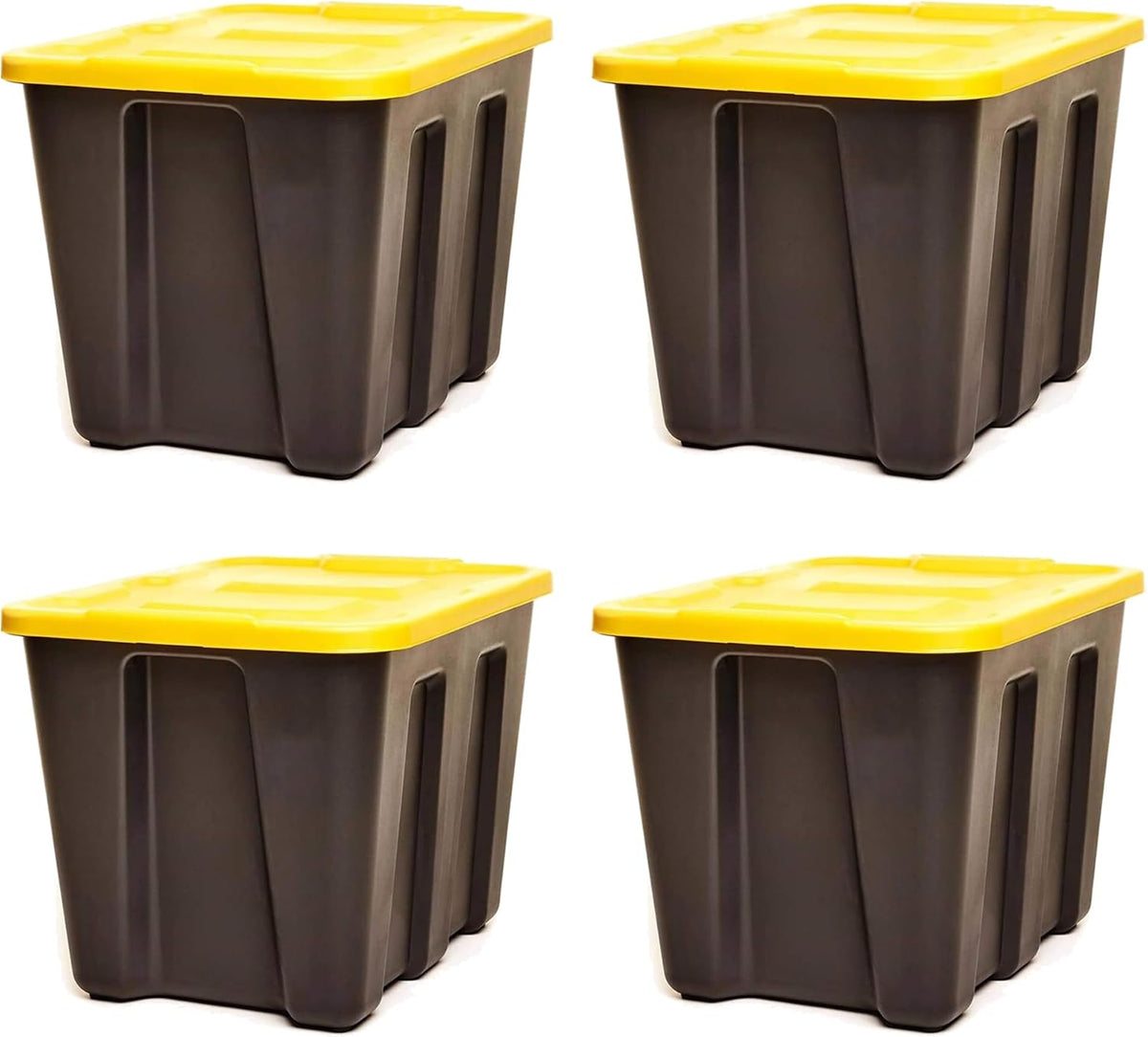 HOMZ 18 Gallon Durabilt Storage Bins, Pack of 4 Heavy Duty Plastic Containers, Secure Snap Lids, Break and Blemish Resistant, Stackable, Nestable, Organizing Totes, Black/Yellow
