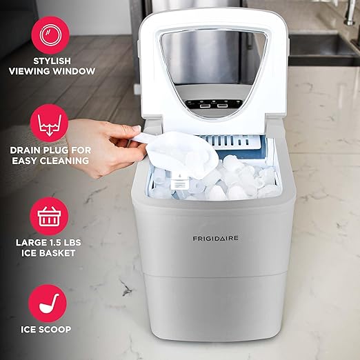 Frigidaire EFIC108-Silver Compact Ice Maker, Counter-top Portable, 26 lb per Day