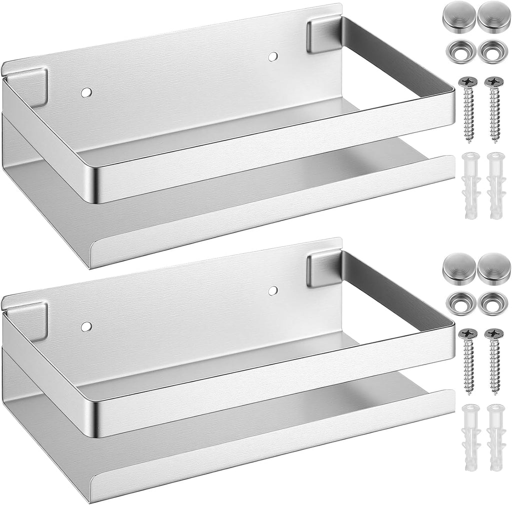 Lallisa 2 Pieces Stainless Steel Shelf Bathroom Shower Floating Shelves Wall Mounted Shower Caddy Basket Shelf Storage Organizer Shelves for Bathroom, Kitchen, Living Room (7.87 Inches/ 20 cm,Silver)