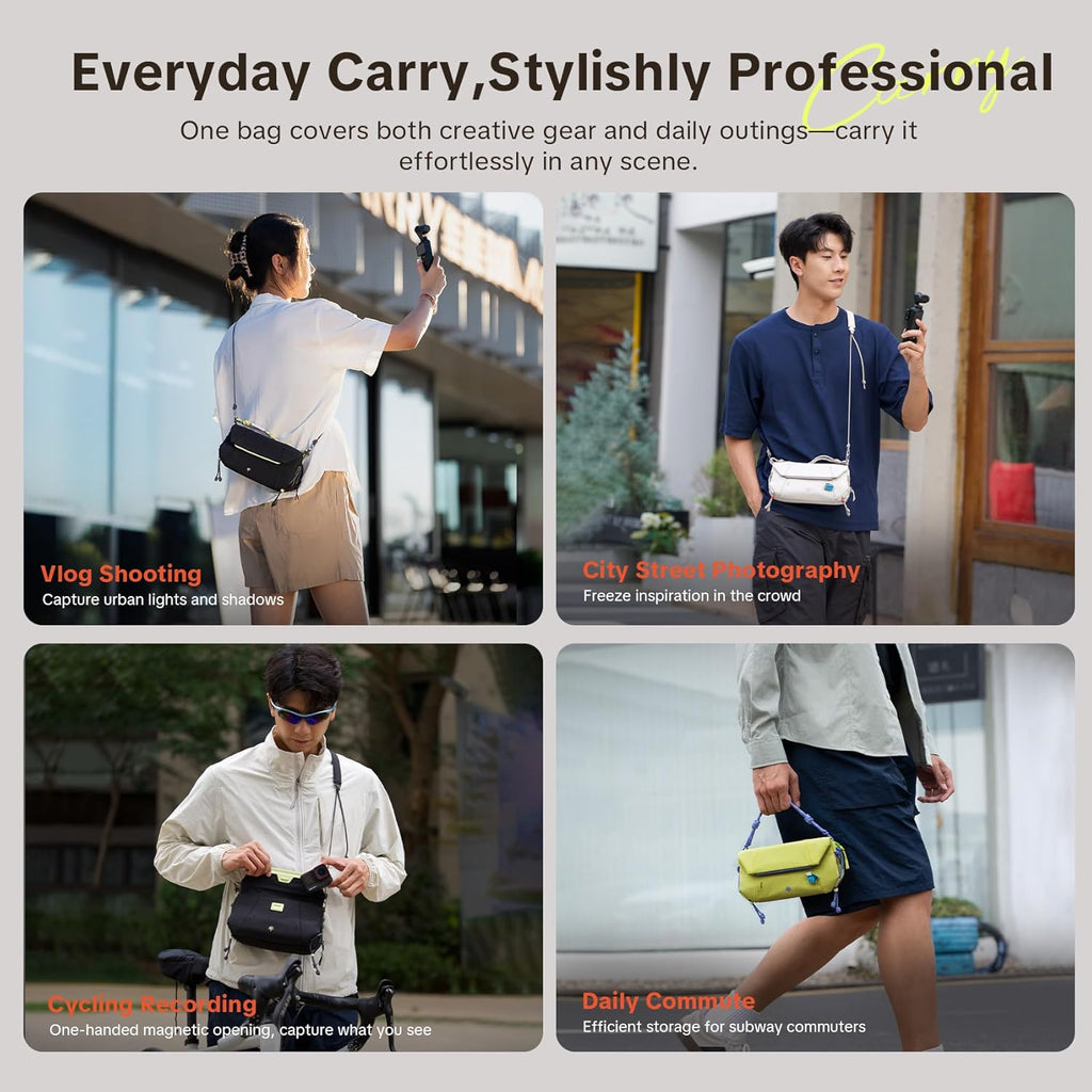 PGYTECH OneGo Pocket Sling for DJI Osmo Pocket 3, Portable Splashproof Everyday Carry Case with Detachable Strap, 2L, 3-Layer Storage Carrying Bag for Smartphones & Action Cameras Accessories, Black