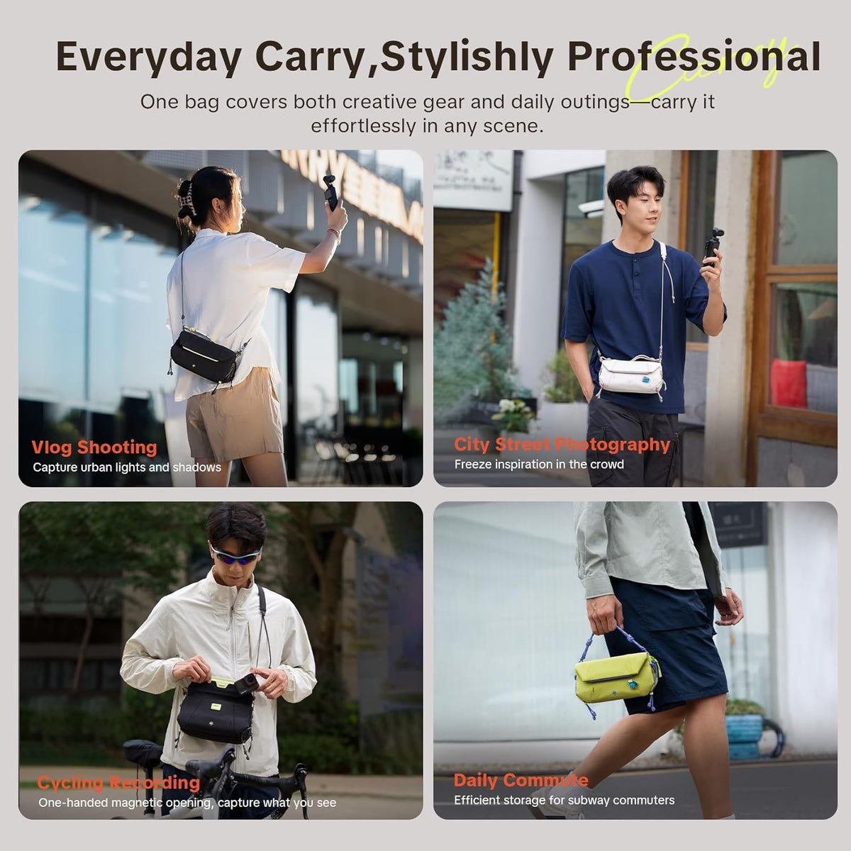 PGYTECH OneGo Pocket Sling for DJI Osmo Pocket 3, Portable Splashproof Everyday Carry Case with Detachable Strap, 2L, 3-Layer Storage Carrying Bag for Smartphones & Action Cameras Accessories, Black