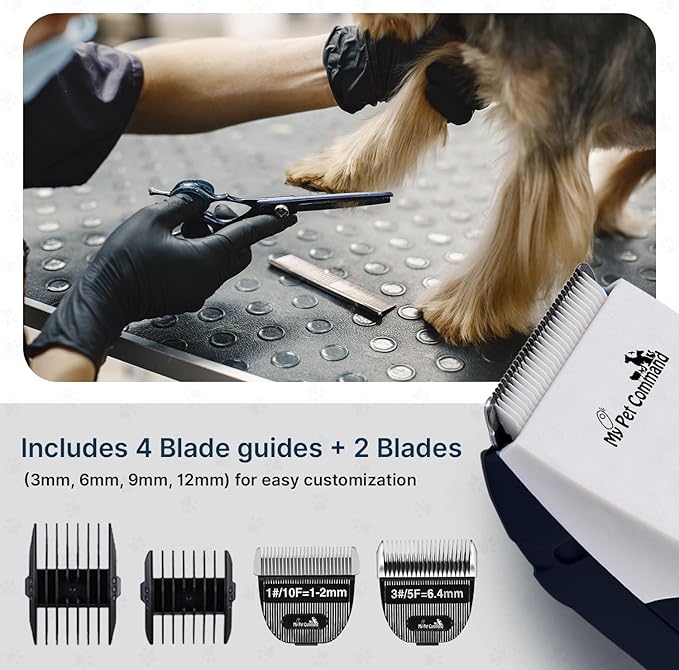 My Pet Command Professional Dog Clippers for Grooming, Cordless Rechargeable Pet Trimmers, Heavy Duty Dog Clippers for Thick Coats, Low Noise, Light Weight