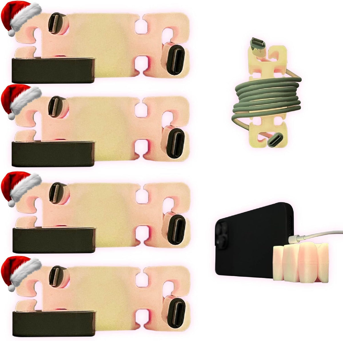 GlowBrick Stocking Stuffers for Adults Cord Management Weighted Cord Holder Cable Wrap Phone Stand - Glow-in-The-Dark Gadget Organizer for Nightstand. Gift for Men, Silicone. 4pk Pink Glow