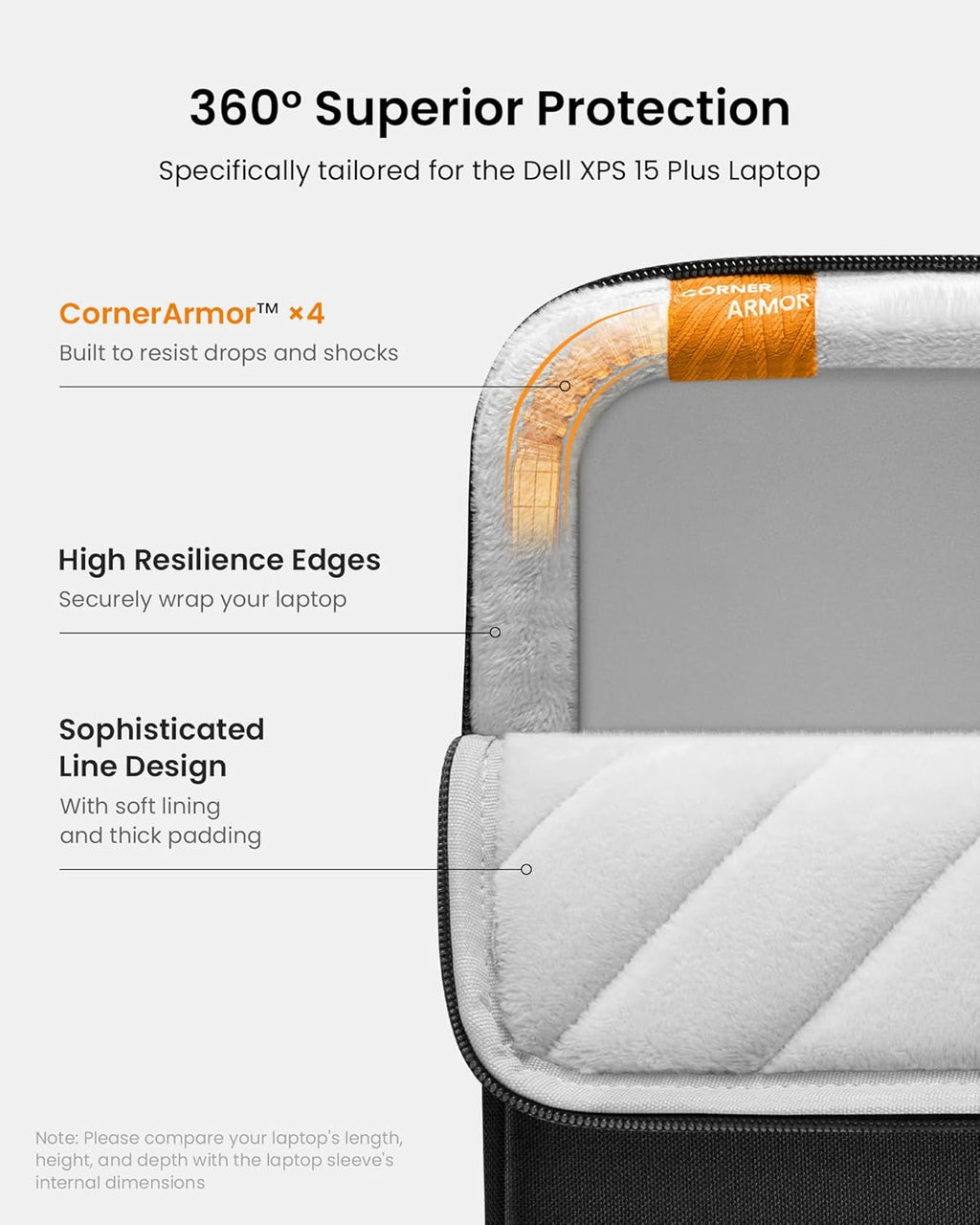 tomtoc 360 Protective Laptop Sleeve for Dell XPS 15 Plus, 15-inch New Surface Laptop 7th(Copilot+ PC)/6/5/4/3, 15-inch New MacBook M4/A3241, M3/A3114, M2/A2941, Water-Resistant Ultrabook Bag Case