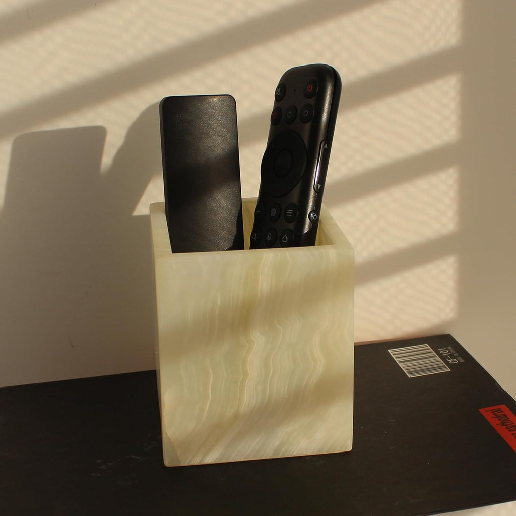 Natural Light Green Onyx Toothbrush Holders for Bathroom, Marble Makeup Brush Holder Countertop Organizer