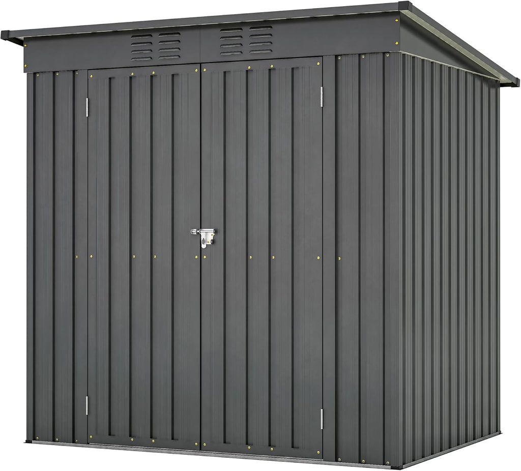 4x6 ft Metal Shed Outdoor Storage Shed,Metal Steel Utility Tool Shed Storage House with Double Lockable Doors and Air Vent for Backyard Garden Patio Lawn Dark Gray