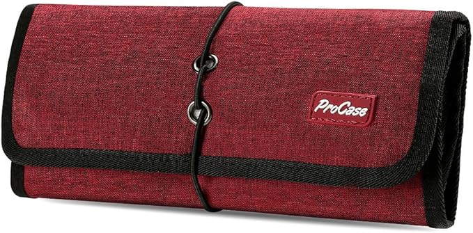 ProCase Electronic Organizer Cord Pouch, Travel Cable Charger Phone Accessories Bag Organizer Roll up Tech Carrying Case for USB Cables SD Memory Cards Earphone Flash Hard Drive -Red