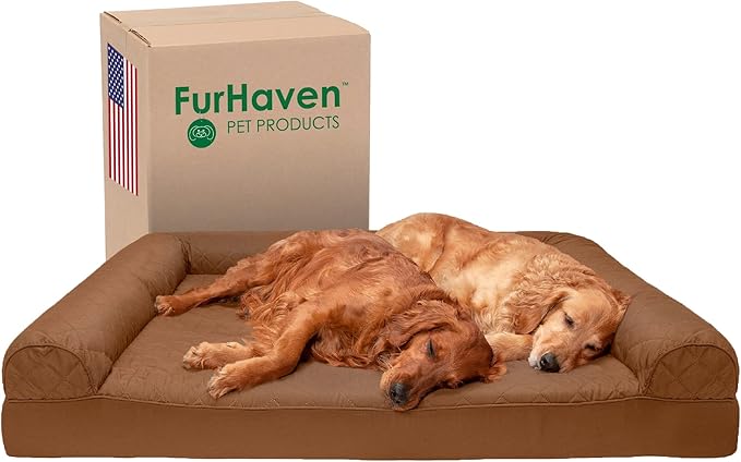 Furhaven Orthopedic Dog Bed for Large Dogs w/ Removable Bolsters & Washable Cover, For Dogs Up to 125 lbs - Quilted Sofa - Toasted Brown, Jumbo Plus/XXL