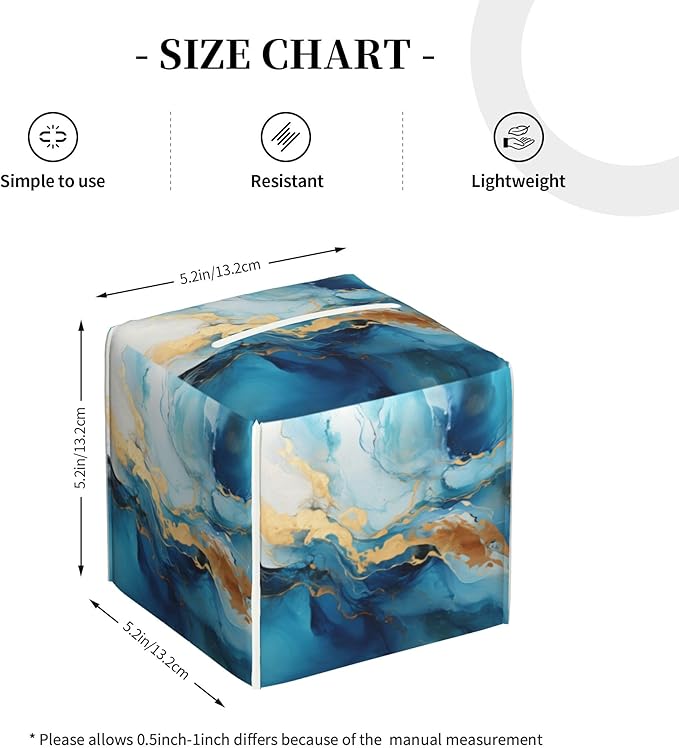 Blue Gold Marble Tissue Box Cover Square,Abstract Liquid Marble Texture Tissue Box Holder Waterproof Leather Facial Paper Organizer Dispenser for Bathroom Home Car Nightstand Vanity Desk