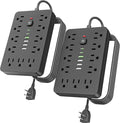 JouleLoom 2PCS 6 FT Flat Plug Surge Protector Power Strip, 11 Multiple AC