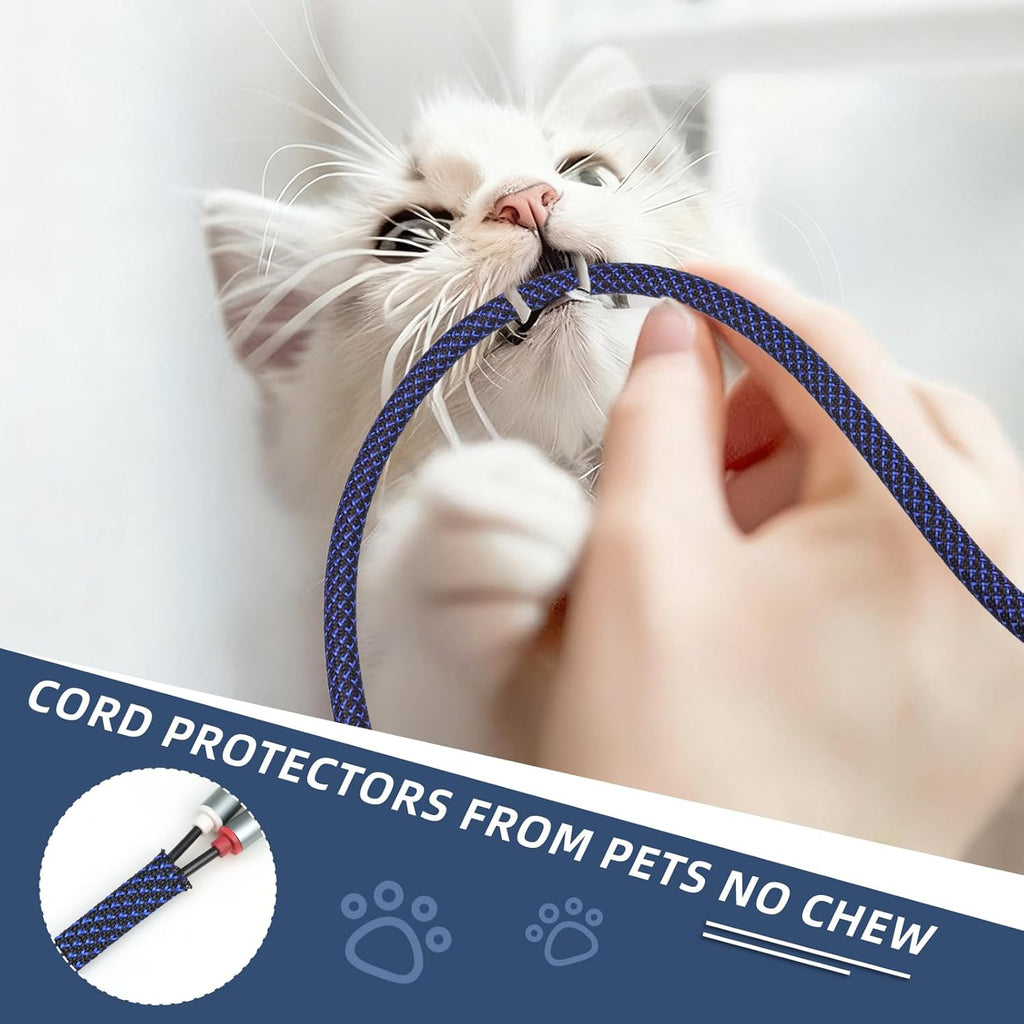 Braided Cable Sleeving, PET Expandable Braided Cable Sleeve, Flexible Mesh Sleeving Cord Management for Audio Video and Other Home Device, Cord Protector from Pets (Black Blue-2, 3/8")