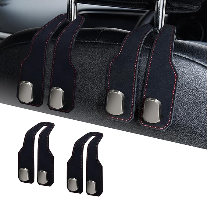Car Seat Headrest Hooks for Purses and Bags, 2 Pack Bag Purse Holder for Car With Double Metal Hooks, Car Purse Hanger, Headrest Back Seat Handbags Hook Cute Hanging Accessories, Black