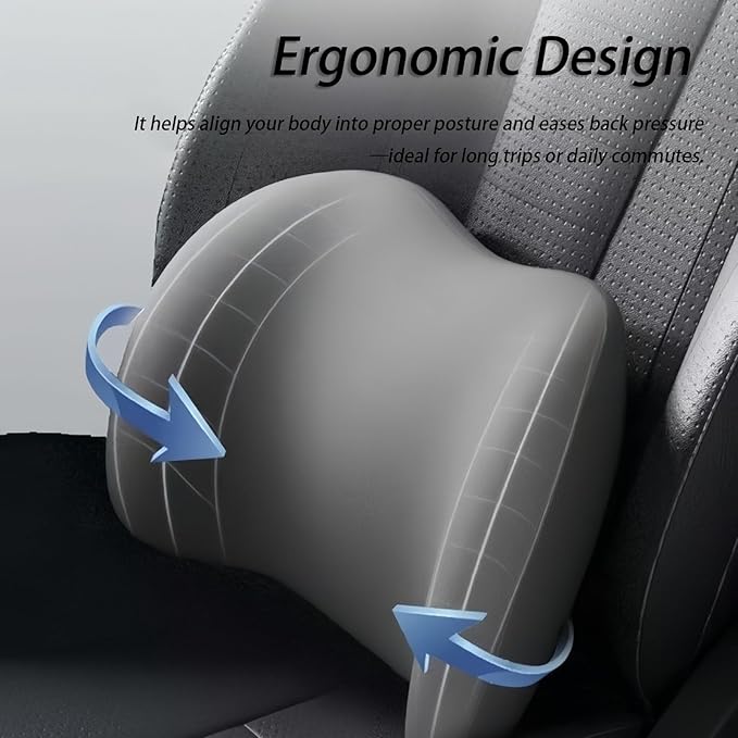 Car Lumbar Support Pillow and Car Neck Pillow Kit for Cadillac ATS V 2016 2017 2018 2019, Car Seat Neck Back Rest Pillows, Ergonomic Car Seat Headrest & Lumbar Cushion,B Grey