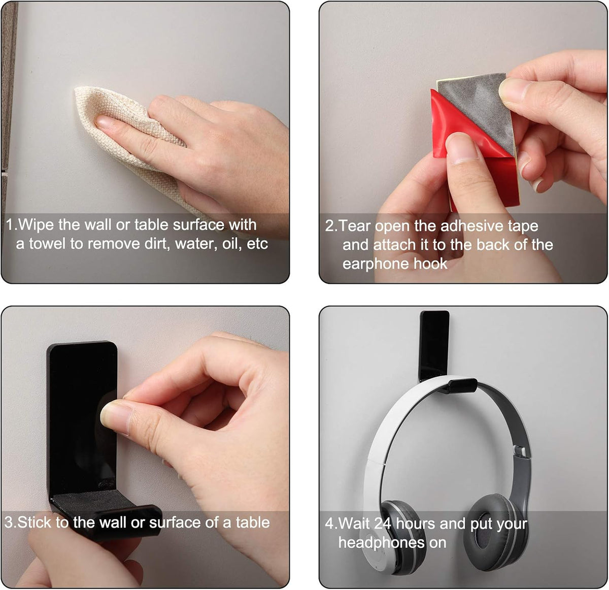 Weewooday 4 Pieces Headphone Hanger Holder Desk Adhesive Headphone Hook Wall Mount Headset Stand Acrylic Holder with Glues for General Purpose Game Earphone(Black)