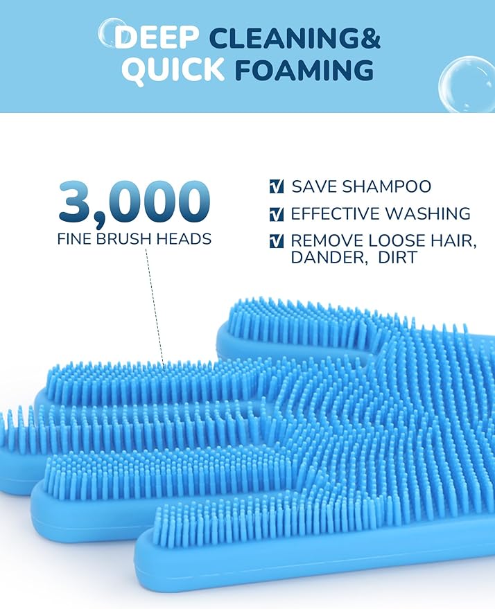 Pecute Pet Grooming Gloves, Heat Resistant Cat Bathing Gloves with High-Density Teeth, Silicone Dog Bathing Gloves with Enhanced Five Finger Design, Bathing and Massaging for Dogs and Cats