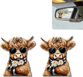 2Pcs Highland Cow Rearview Mirror Sticker Waterproof Vinyl Car Window Decal | Cows Car Accessories, Cute "Moo-tivational" Auto Decals Decor, Highland Cow Gifts for Women Men Animal Lovers