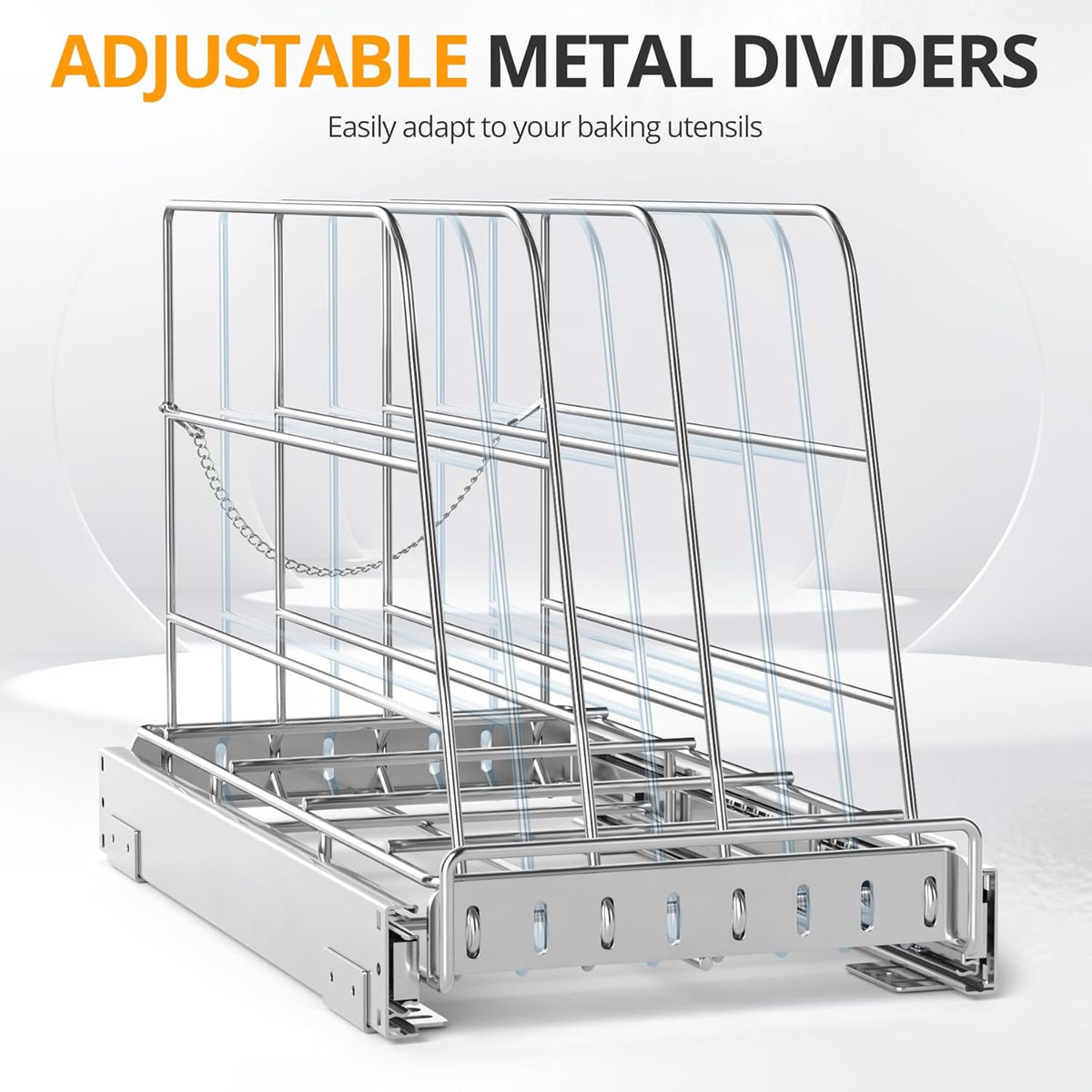 Pull Out Cabinet Organizer for Cutting Board, Cookie Sheet, Baking Sheet, Stainless Steel Sliding Rack for Bakeware & Trays, Heavy-Duty Cutting Board Organizer (9” x 16.5” (22.8 x 41.8 cm))