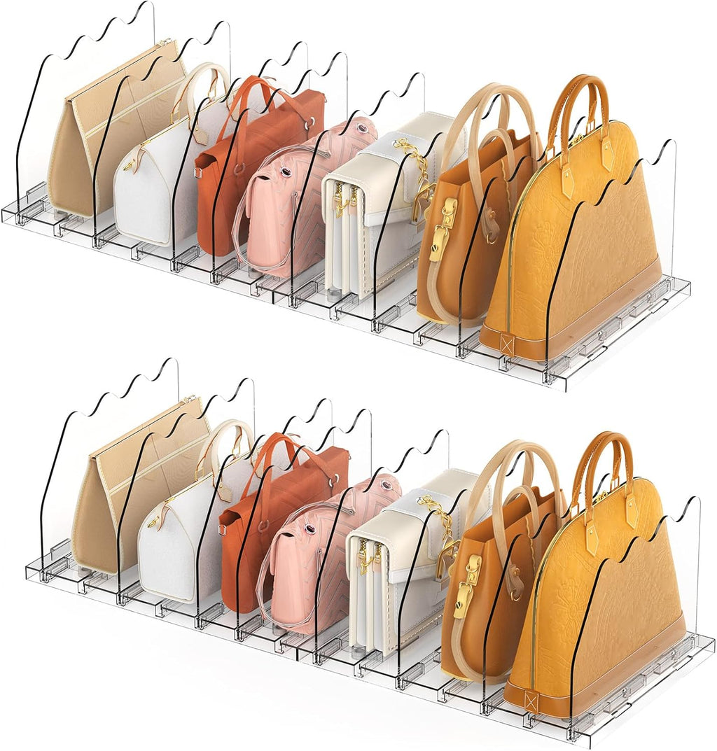 Ronlap Purse Storage Organizer for Closet, Clear Closet Bag Storage Dividers Rack Shelf Purse Dividers for Closet Organization Handbag Separators Closet Purse Organizers and Storage, 4 Pack, Clear