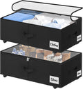 Under Bed Storage with Wheels, 2-Pack 10" Height XXL 60L Rolling Storage Bins, Quick Assembly Underbed Shoe Storage Containers with Clear Lid & Label, Dorm Under bed Drawers for Clothes, Shoes, Black