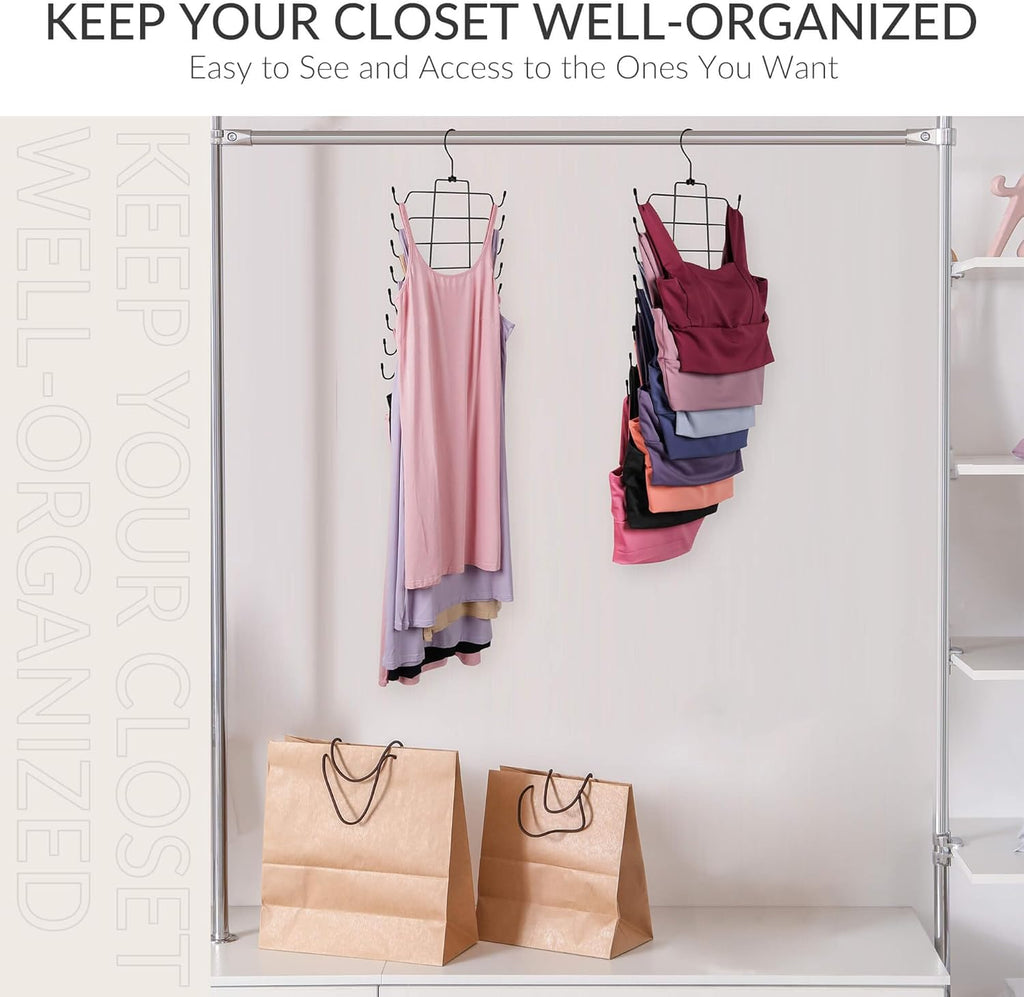 ZEDODIER 6 Pack Tank Top Hanger Space Saving, Bra Hangers for Closet Organizer, Hanging Bra Organizer Tank Tops Holder with 48 Hooks, Metal Closet Organizers and Storage Small Space Solutions, Black