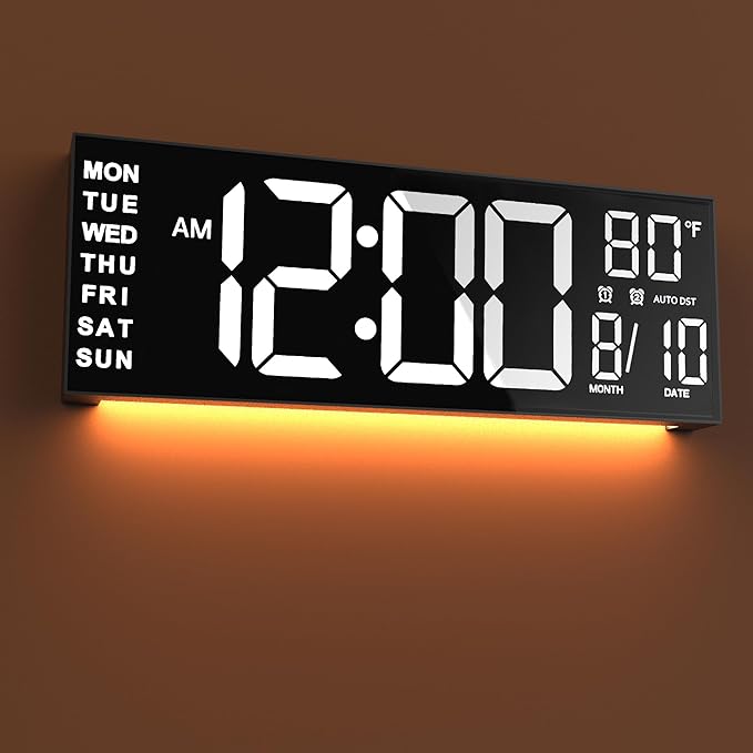 JALL 16" Large Digital Wall Mount Clock, Count Down Timer, Big LED, Temperature