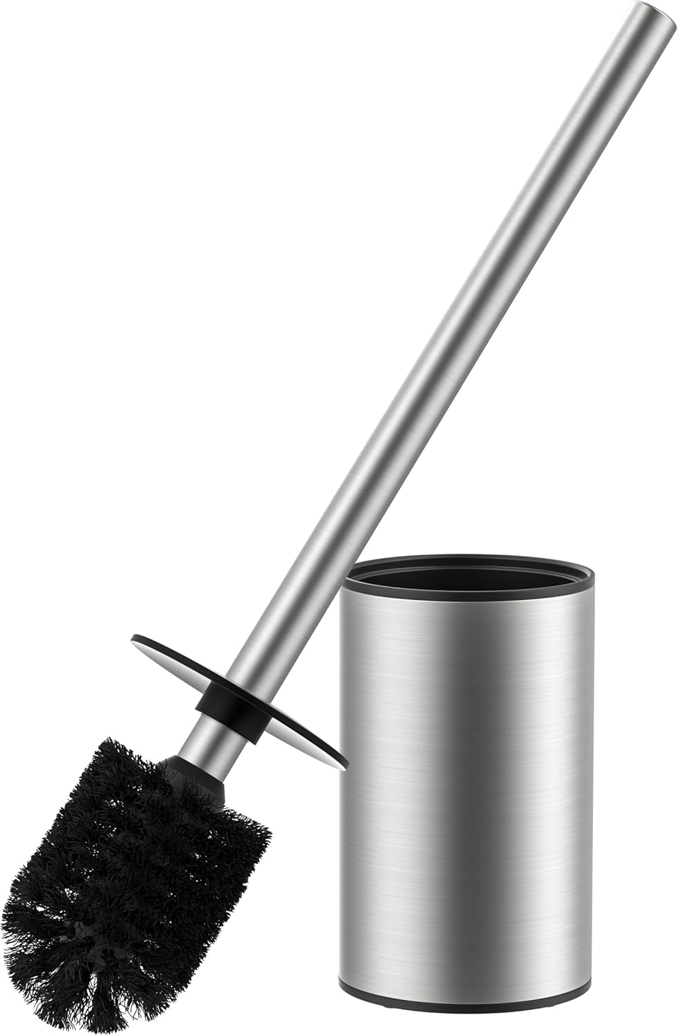 FORIOUS Toilet Brush and Holder Set, 304 Stainless Steel Heavy Duty Base and Handle for Bathroom Deep Cleaning, Toilet Bowl Cleaners Brush with Holder, Space Saving for Storage, Stainless Steel