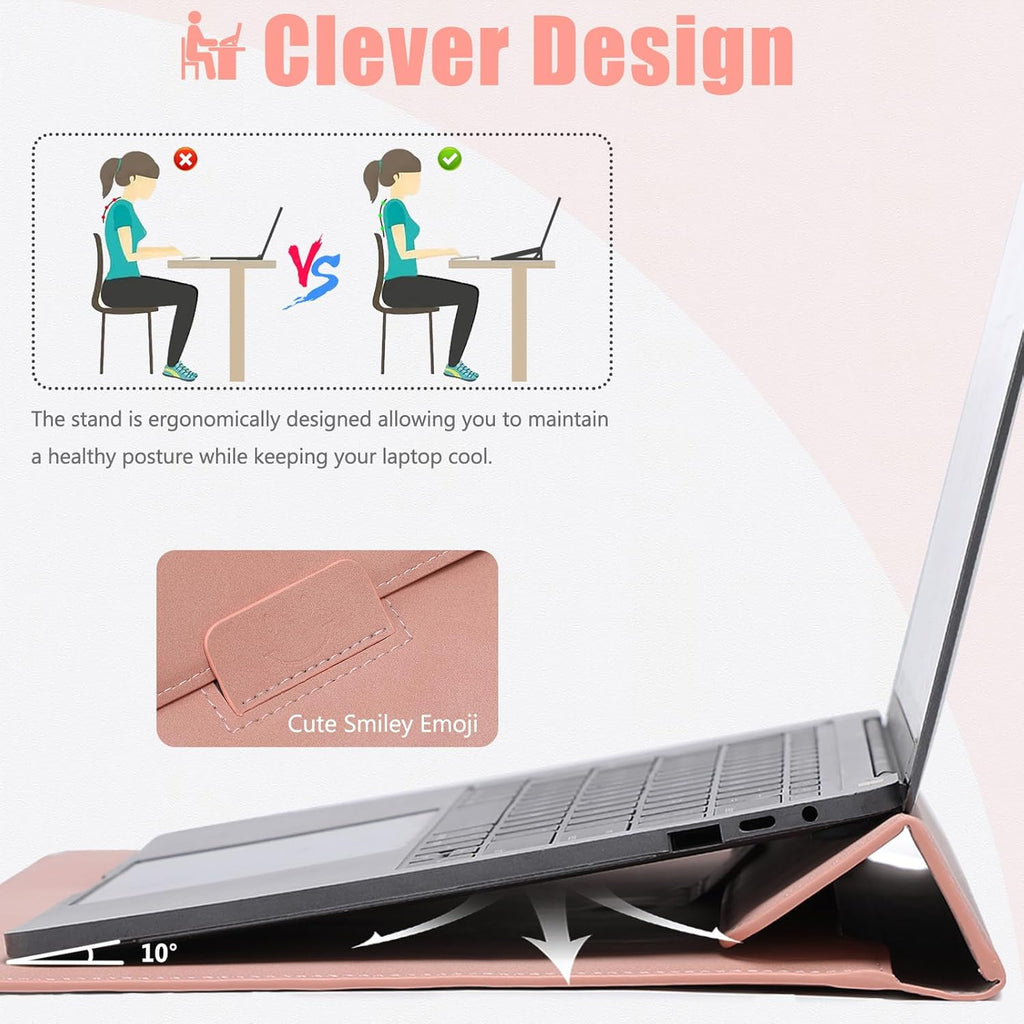 HYZUO 15-16 Inch Laptop Sleeve Case with Stand Feature for MacBook Pro 16 M4/M3/M2/M1 Pro/Max 2025-2019, XPS 15, MacBook Pro 15 2015-2012, Samsung Galaxy Book Flex/Pro 15, Pink