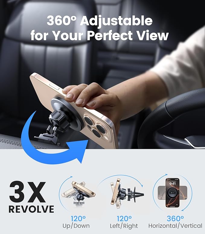 VICSEED for MagSafe Car Mount [Super Magnet Power & Vent-Safe Clip] Upgraded Steel Core Magnetic Phone Holder 360° Adjustable Hands Free Vent Mount for 17 16 15 14 13 12 Pro Max