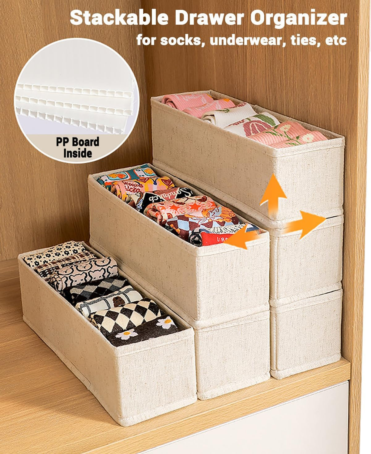 MURRI&MURRDI Mini Foldable Clothes Drawer Organizer 6 Pcs, Fabric Drawer Organizer for Nursery, Small Drawer Fabric Organizer for Clothing, Sock Underwear Bra Belt Tie Scarves Drawer (6 Light Beige)