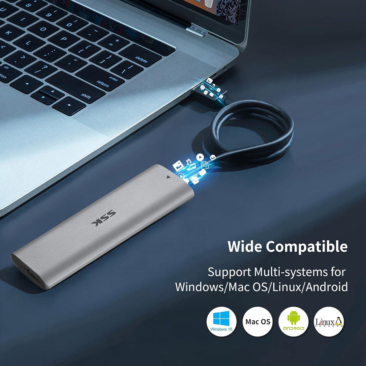 SSK M.2 NVMe Enclosure, Tool-Free SSD Enclosure Adapter, USB C 3.2 Gen 2 10Gbps PCIe MKey External Solid State Drive Case, Support UASP Trim for 2230/2242/2260/2280 (SATA NOT Supported)