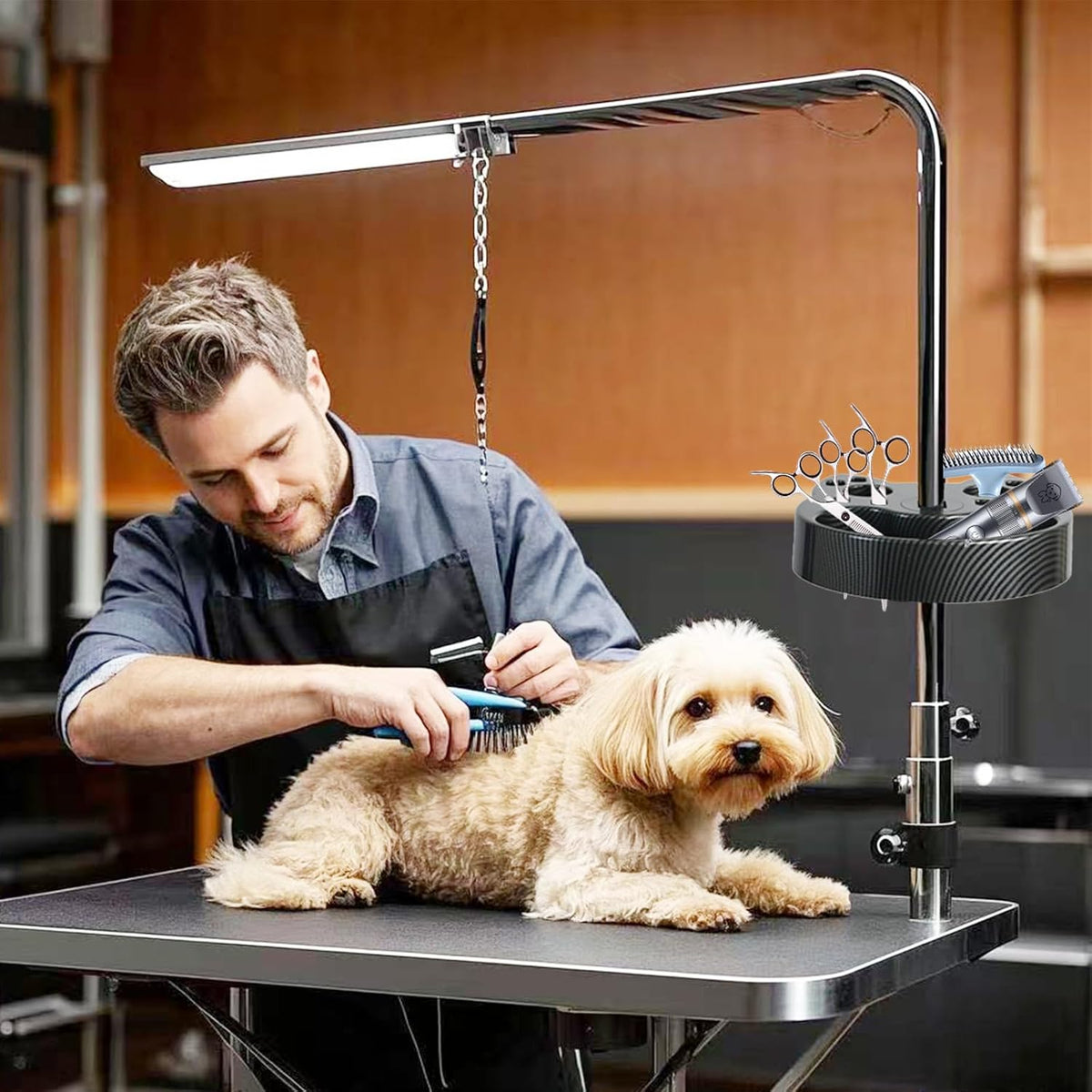 Adjustable Pet Grooming Organizer for Grooming Arms - Multi-Compartment Holder for Tools and Accessories