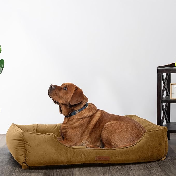 Modern Threads Luxury Dog Bed - Comfortable Tufted Velvet Cushion for Small to Large Dogs - Machine Washable - Durable & Cute Sleep Space for Pets - Pamper Your Pet with Cozy Beds - Caramel