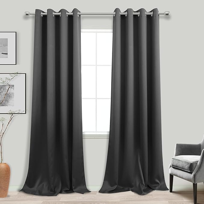 KOUFALL 132 Inch Curtains Long, Dark Grey