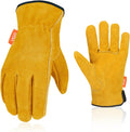 Vgo... 1-Pairs Unlined Cowhide Split Leather Work and Driver Gloves, for Heavy Duty, Truck Driving, Warehouse, Gardening, Farm (Size XL, Gold, CB9501)