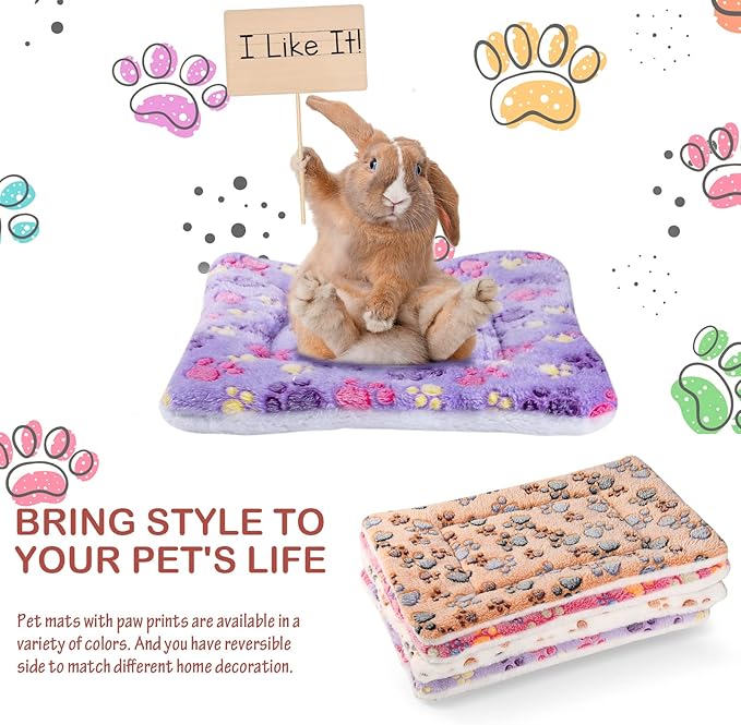Tuanse 4 Pack Ultra Soft Dog Cat Bed Mat with Cute Prints Reversible Fleece Dog Crate Kennel Pad Cozy Washable Thickened Hamster Guinea Pig Pet Bed Mat for Small Animals(13 x 10 Inches,Vivid Color)
