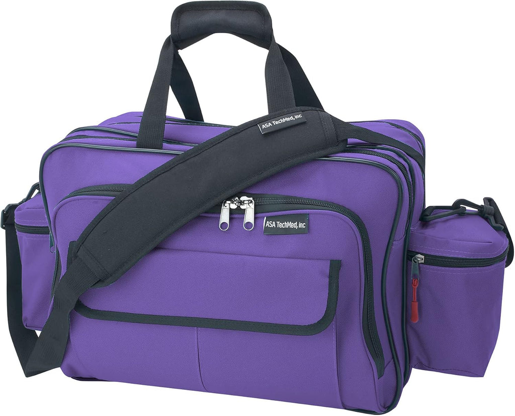 ASA TECHMED Nursing Bag with Compartments – Durable Medical Equipment Shoulder Bag for Nurses, Physicians, EMTs, Multi-Pocket, Nylon Reinforced, Adjustable Straps (Purple)