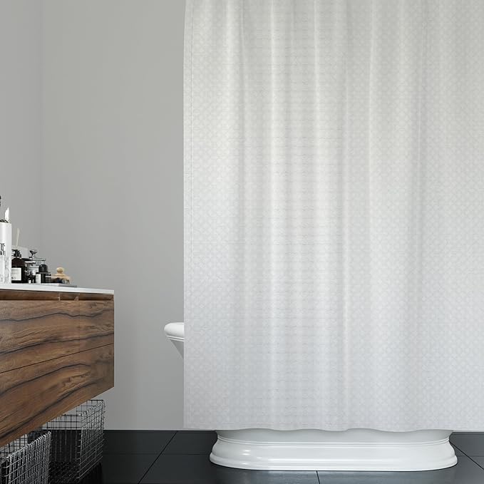 ggaimwf 72x72 Inch Solid Color Shower Curtain for Bathroom Waffle Bath Water Resistant Fabric Curtains White Modern Thick Shower Stall Curtain with Metal Hooks