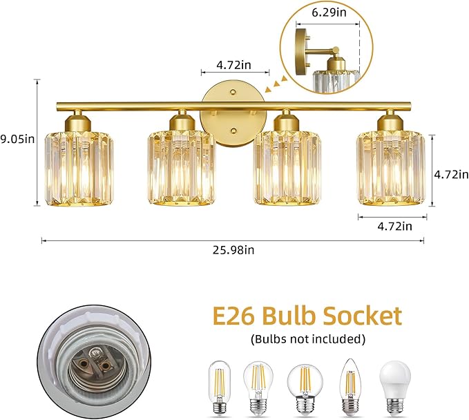 FDPBY Modern 4 Light Crystal Vanity Light, Compatible