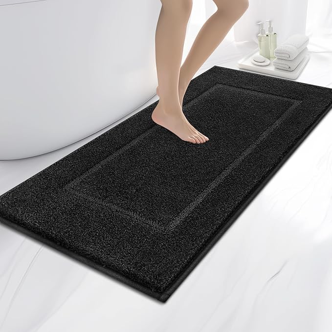 anllugs Bathroom Rugs 24" x 60", Non-Slip Extra Soft Absorbent Bath Rugs, Machine Washable Quick Dry Bath Mats for Bathroom Floor, Shower, Bathtub and Sink, Black
