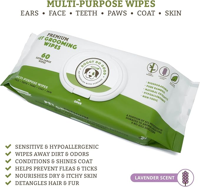 Doggy Do Good Pet Wipes (Xtra-Large) - 60 Ct. Single Pack (Lavender Scent)