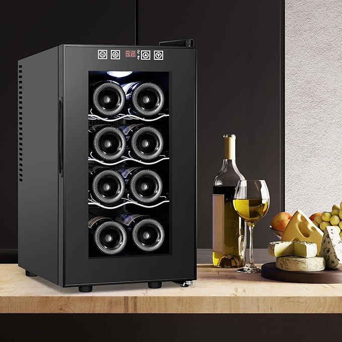 8 Bottles Wine Cooler Refrigerator, Small Wine Fridge, Mini Wine Fridge